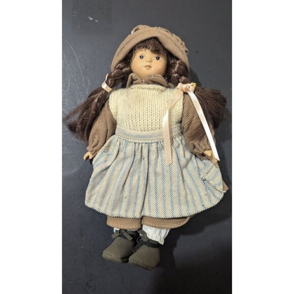 Vintage Doll Brown Yarn Hair Knitted Top Hooded Dress Lace-Up Boots 11" - Picture 1 of 9